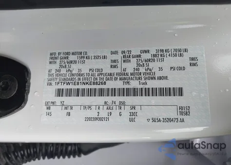 2022 Ford F-150 Xlt из США, поврежденный, VIN 1FTFW1E81NKE88268